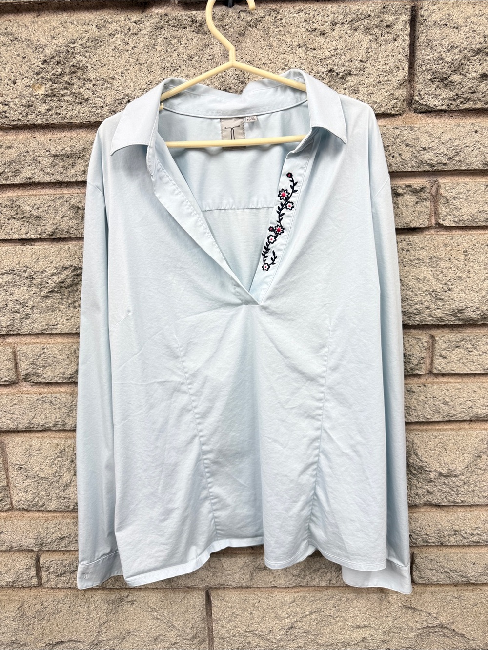 Light Blue Embroidered V-Neck Women's Top